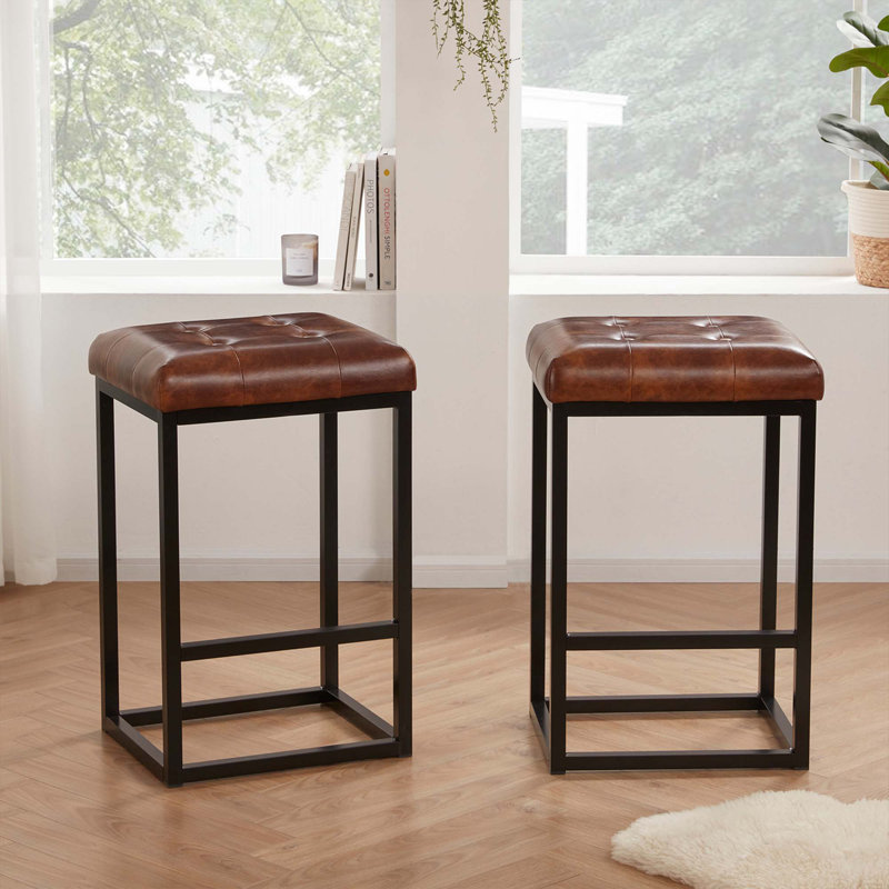 Nealla Upholstered Counter Stool with Metal Frame, Yellowish Brown, Bar Stool (28” Seat Height)