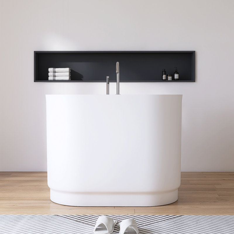 39'' x 23"  Freestanding Tub Solid Surface Soaking Bathtub With Seat, White