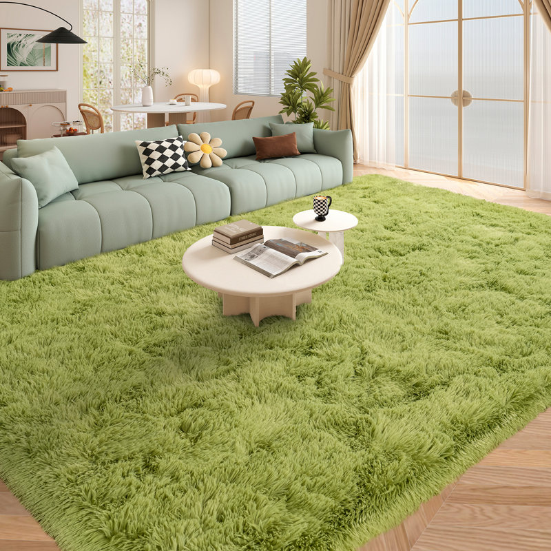 Grass Green Area Rug for Bedroom, Fluffy Shag Rug 8x10 for Kids Play Room, Non-Slip Carpet for Nursery Living Room Dorm Office