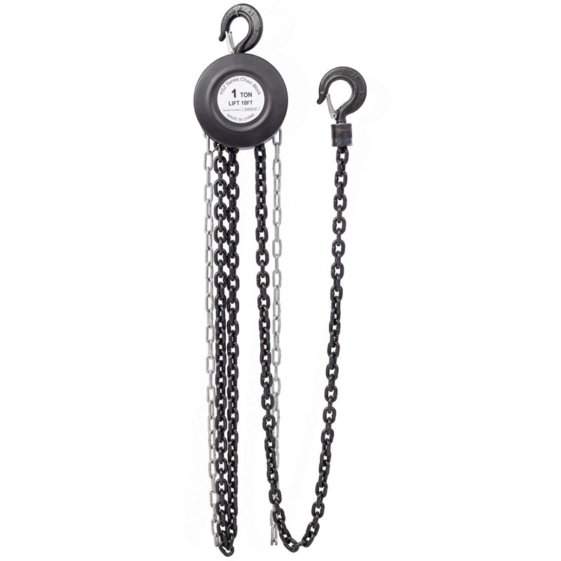 Palan à chaîne 2200 lb 1 t capacité 10 pi avec 2 crochets robustes, Noir