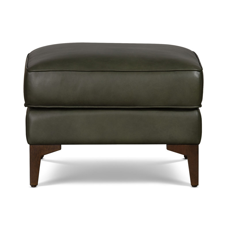 Repose-pieds rectangulaire en cuir véritable Essex, Vert olivine