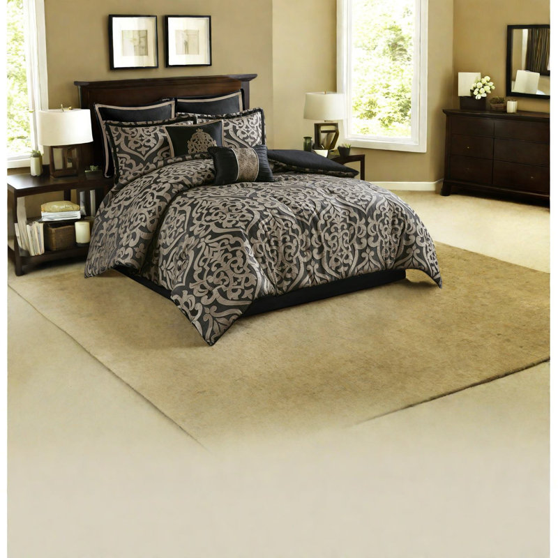 Luxury Cal King Bedding Set, Polyester Jacquard, Elegant Design, All-season