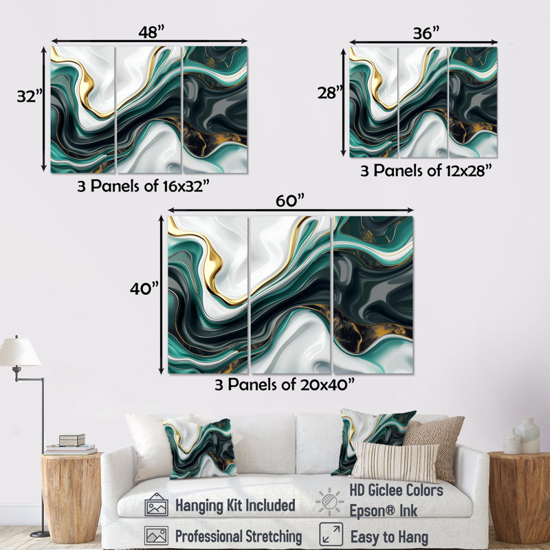 Lynde - ensemble de décorations murales abstraites à encre liquide, Toile tendue, H 40 po x l 60 po x P 1 po