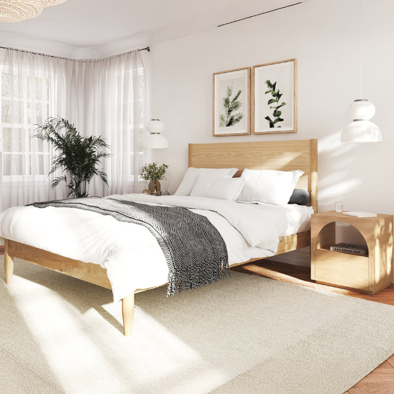 Besan Solid Wood 3 Piece Bedroom Set - Queen, Natural, 3 Pcs: Bed, 2 Nightstands