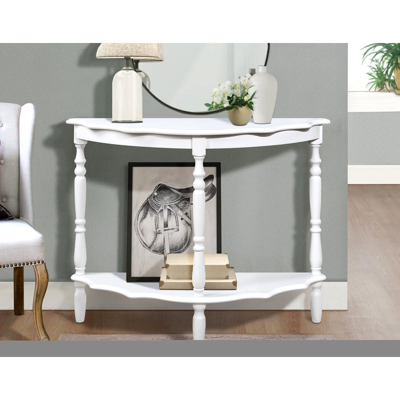 42'' Retro Circular Curved Half-Moon Console Table With Cloud Design Top And Open Shelf Solid Wood Frame And Legs, White
