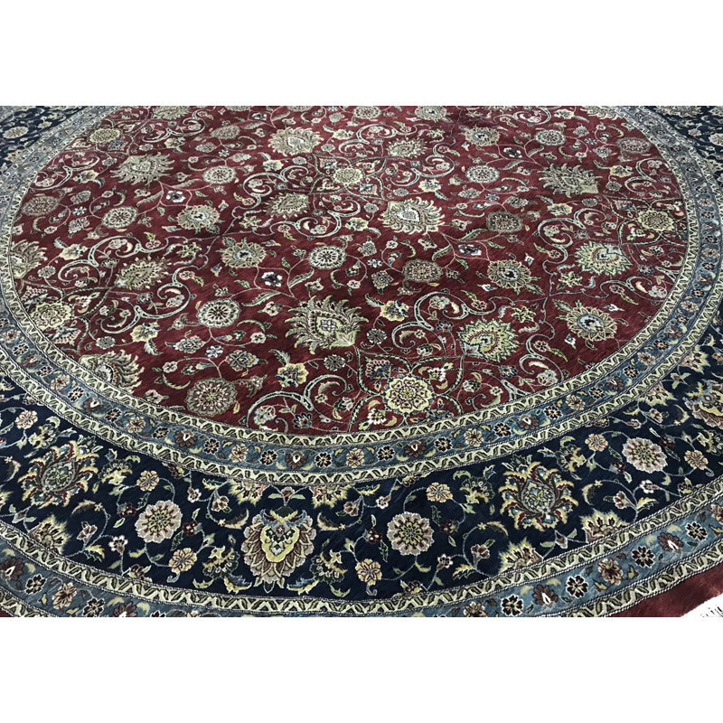 Wool Oriental Area Rug in Wine/Navy