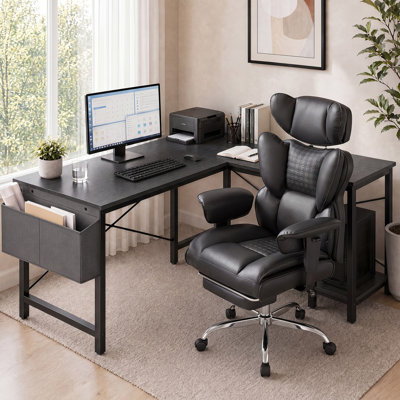 Nahant L-Shaped Computer Desk With Multi-Functional High-Back Ergonomic Chair