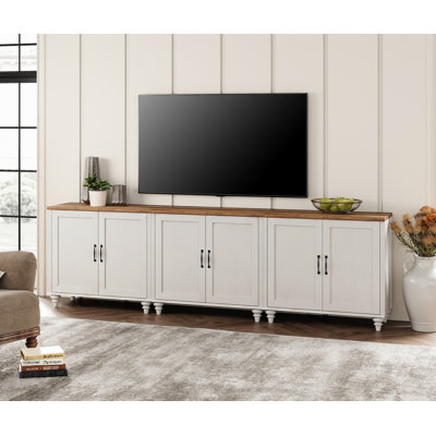 Meuble TV Corretta pour téléviseur de 100 pouces, console télé 3 en 1 pour téléviseurs de 75/80/85/90 pouces, meuble multimédia avec 6 portes en bois, blanc