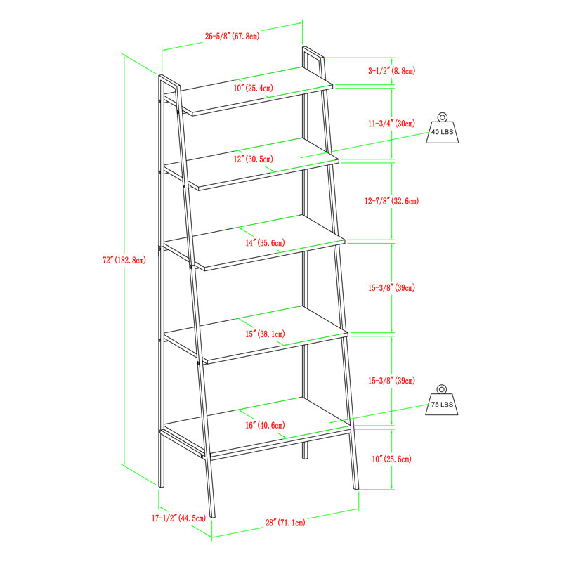 Little Italy Metal Ladder Bookcase, Mocha