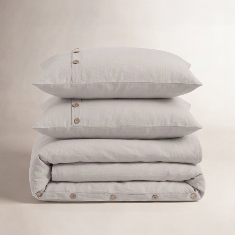 Yeni Belgian Flax Linen Duvet Cover, King/Cal. King Duvet Cover + 2 Standard Shams, Gray