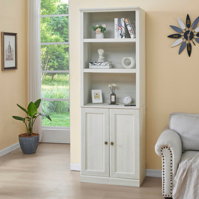 1 Doors Bookshelf With USB Port And 3 Open Shelves Bookcase Side Cabinet Storage Shelves