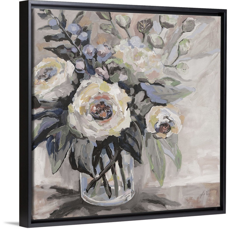 «Delighted Greige» par Jeanette Vertentes - reproduction d'art sur toile, H 14 po x l 14 po x P 1,75 po, Cadre flottant noir
