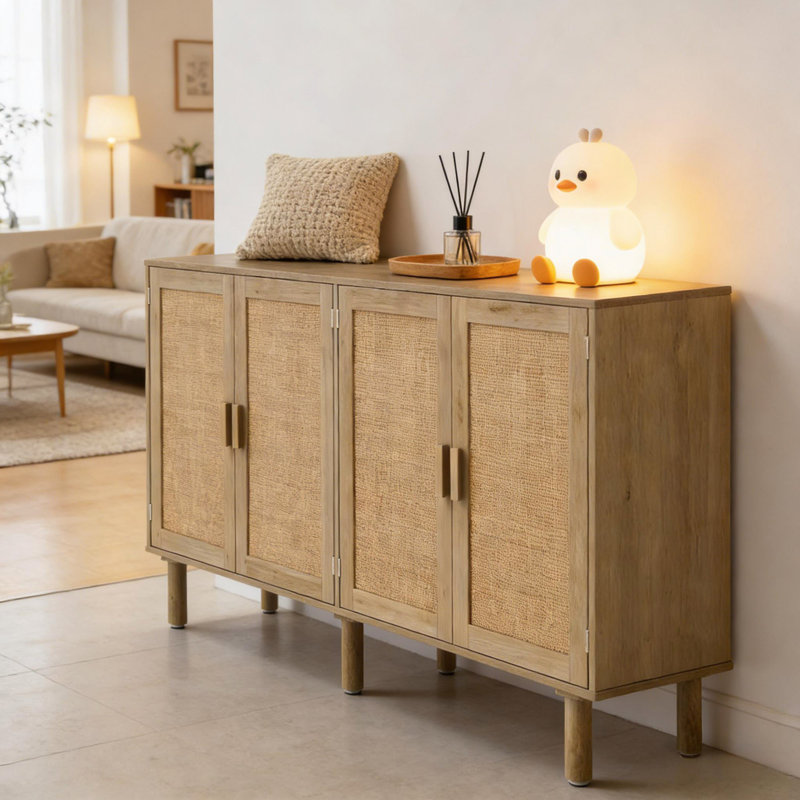 Armoire de rangement en rotin avec charme bohémien et amplement d'espace organisé