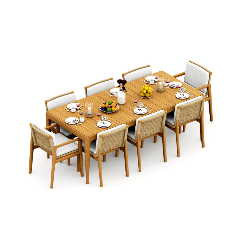 Sema Teak Wood Patio Dining Set with, 8