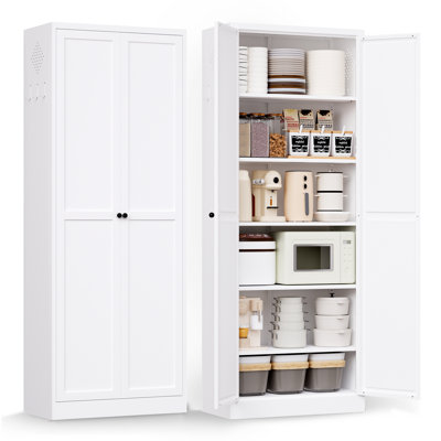 72" H Durable Metal Pantry Cabinet With 2 Doors And 5 Adjustable Shelves - Multi-Use for Kitchen, Living Room, Bedroom