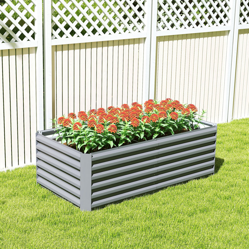 Lit de jardin surélevé galvanisé, boîte à fleurs 6 pi x 3 pi x 2 pi, gris clair, Gris clair