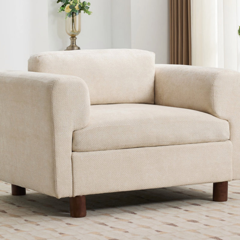 Fauteuil surdimensionné, Velours tissé beige