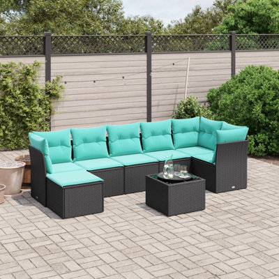 Ensemble 8 pièces de canapé d'extérieur avec coussins en rotin noir pour l'extérieur