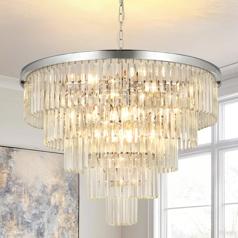 Makinlee Dimmable Crystal Tiered Chandelier, 22.44" H x 31.5" W x 31.5" D, 15 Light, Chrome