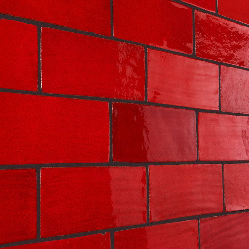 Emery 4x8 Handmade Crackled Matte Terracotta Subway Tile, Selenium Red
