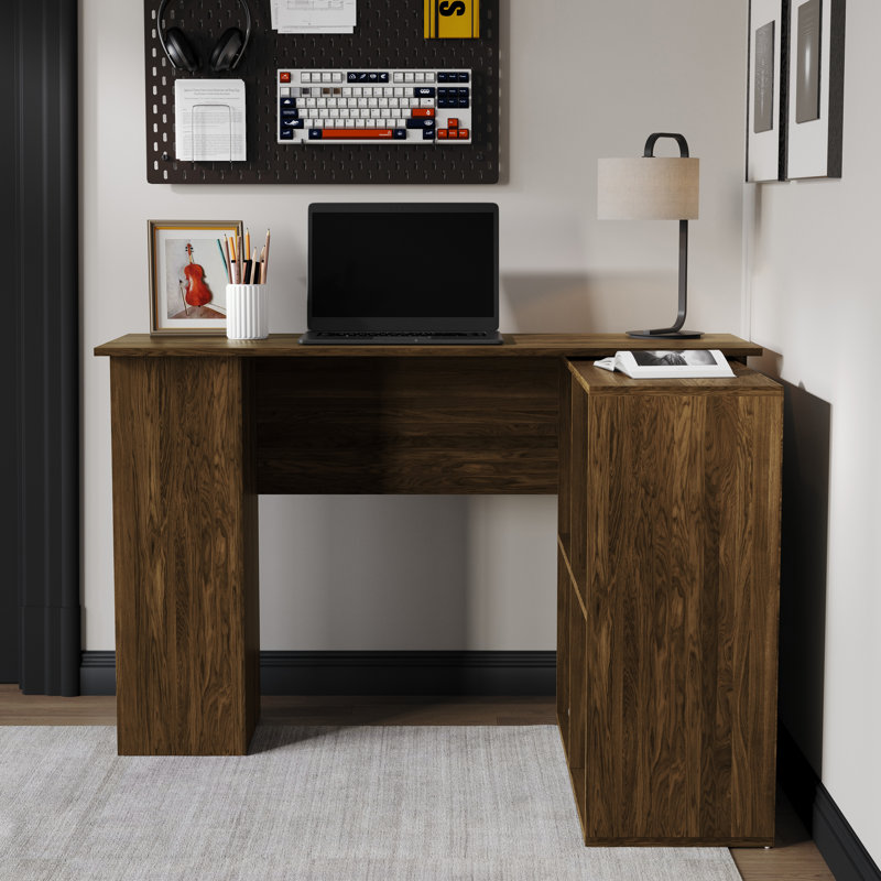 Linden Classic L-Shaped Corner Writing Desk – Brown, Brown