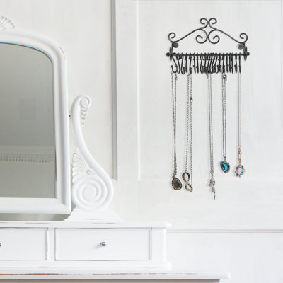 Porte-bijoux mural - Ensemble de 2 colliers et colliers à volutes en métal noir avec 20 crochets en S