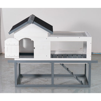 Poulailler et lapin à deux niveaux en bois pour l'extérieur et l'intérieur de 53 pouces avec rampe, plateau de nettoyage amovible, grillage pour toit en asphalte, deux portes, ventilation