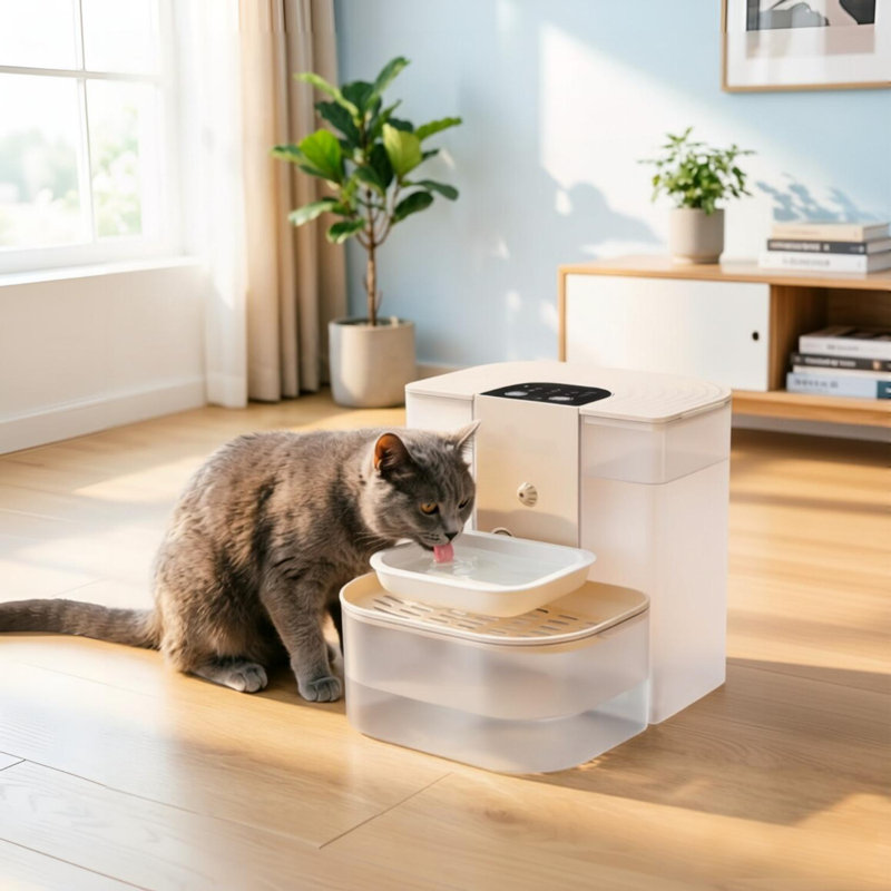 Fontaine à eau 4,5L pour animaux de compagnie, distributeur automatique d'eau sans fil pour chat avec 3 tonneaux et 3 brosses de nettoyage et télécommande