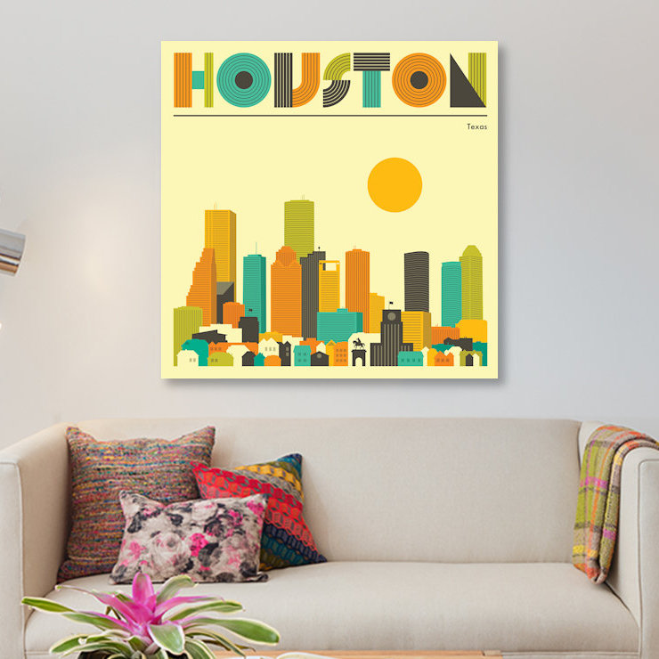«Houston Skyline», reproduction d'impression sur toile, H 37 po x l 37 po x P 1,5 po, Toile tendue, Pas de tapis