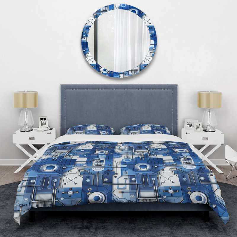 Ensemble de housse de couette géométrique Industrial Futuristic Symmetry II, Housse de couette pour très grand lit et 2 très