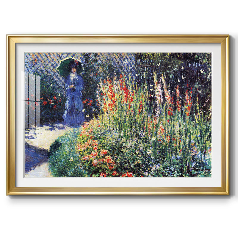 «Gladiolas», impression encadrée sur papier par Claude Monet, Or, H 30 po x l 44 po x P 1,5 po