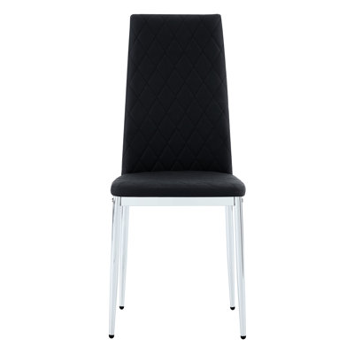 6 chaises de salle à manger noires. Aspect contemporain avec siège de pu. Pieds en métal. Dossier ergonomique. Coussin doux et respirant. Slip Design style moderne 6 - et argent. Matériau du siège: 20,4 po Sponge Stable