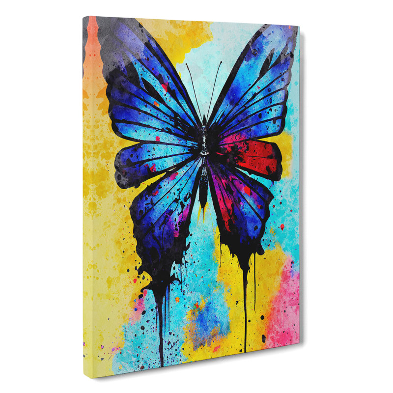 Butterfly With Dripping Paint No.3 - Wrapped Canvas, 50cm H x 35cm W x 3cm D