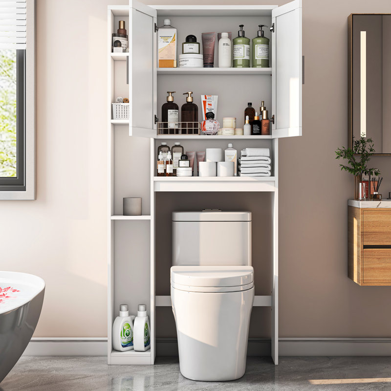Over The Toilet Storage Cabinet With Extra Storage Shelves, Above Toilet Bathroom Organizer, Behind Toilet Cabinet With Toilet Paper Holder Stand, Space Saver For Bathroom, Restroom, Laundry (white)