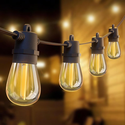 Kanora LED Outdoor Globe String Lights 48FT 15 Edison Bulbs Plug-in Waterproof Connectable Light