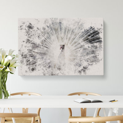 White Peacock Watercolour - Wrapped Canvas
