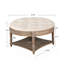Grande table basse ronde avec repose-pieds imperméable surdimensionnée à 2 niveaux avec capitonnage à boutons et tablette en bois