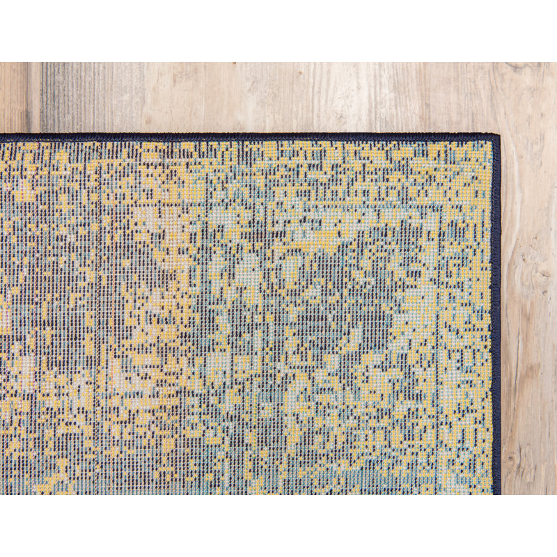 Brandt Rug, Rectangle 3'3" x 5'3", No, Navy Blue/Yellow/Beige