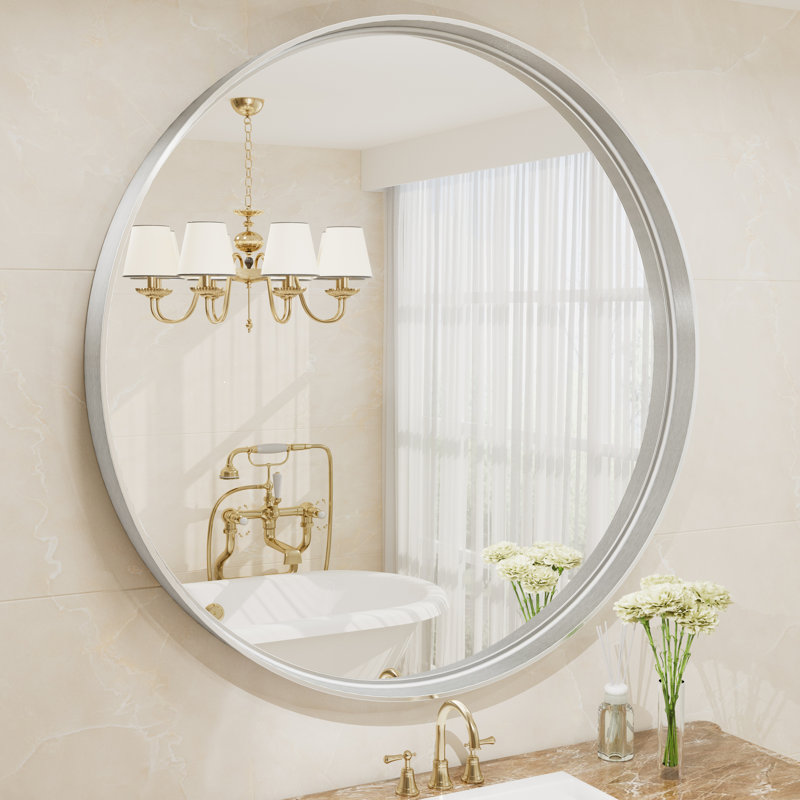 Miroir mural Aevar, 48 po x 48 po, Argent brossé