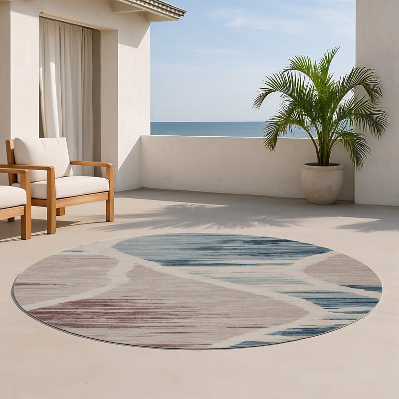 Tapis intérieur et extérieur gris Watercolor, Rond 5 pi