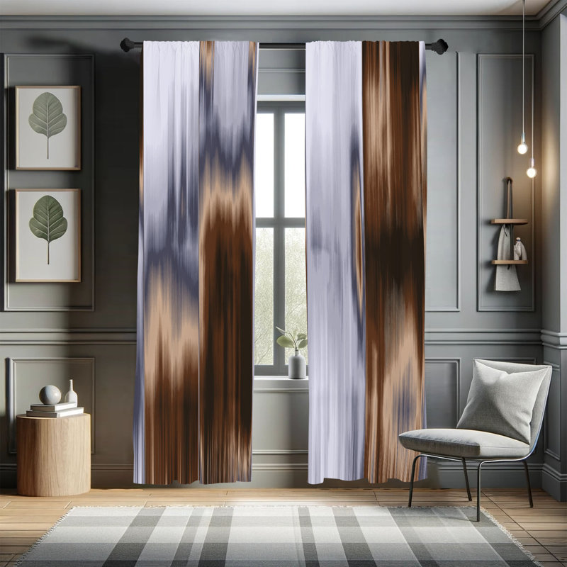 Chocolate and Blue Ombre Light-Filtering Microfiber Curtain Panels, 28" x 63", Set of 2