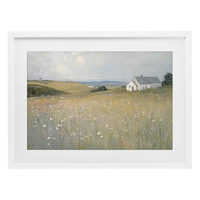 «Homes in the Hills», impression sous verre encadrée, design par Petal Prints Design, H 14 po x l 20 po, Cadre blanc côtier