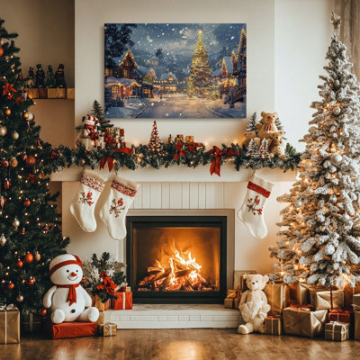 Christmas Wall Art Festival Canvas Art Printing Bedroom Living Room Home Wall Decoration Warm Snowman and Snow Scene Christmas Gift