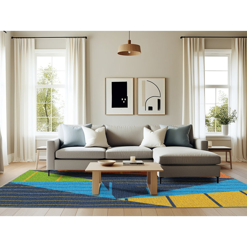 Tapis décoratif bleu, Rectangle 6 pi x 9 pi