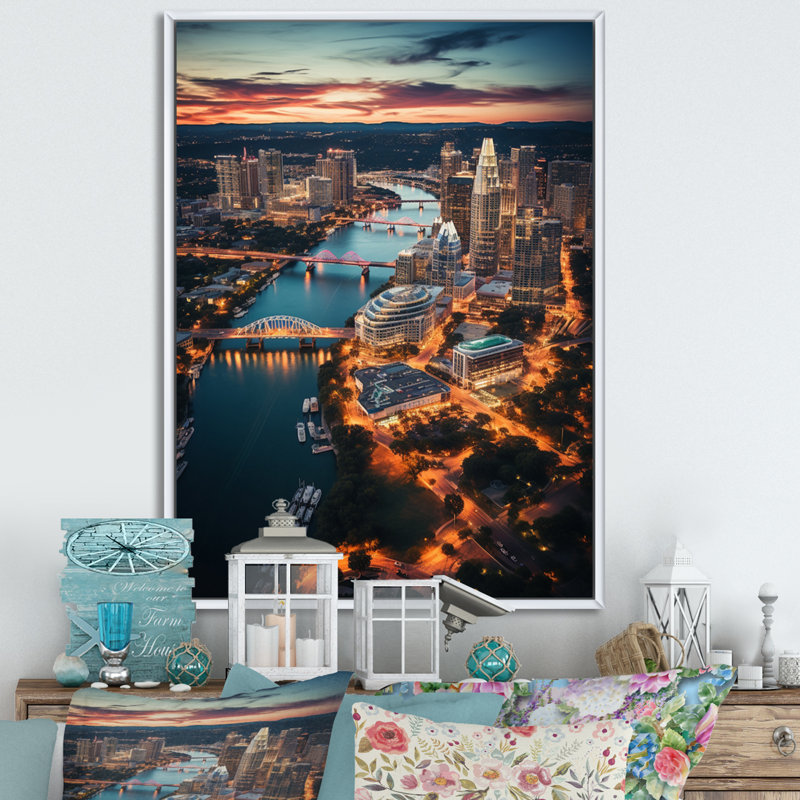 «Austin Beautiful Cityscape Spot I», reproduction sur toile, 32" H x 16" W, Black Picture Framed