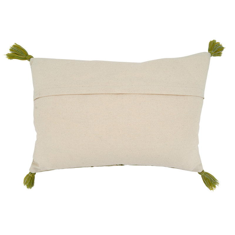 Green Embroidered Cotton Floral Throw Pillow Cover