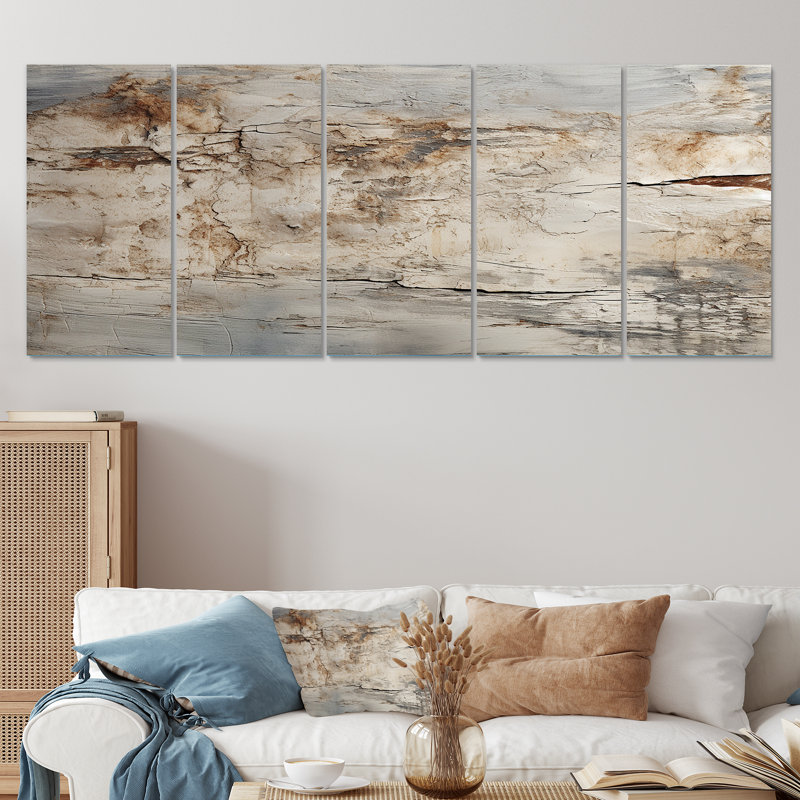 Grey Rhythms Champagne II - Champagne, ensemble de 5 décorations murales, H 32 po x l 80 po
