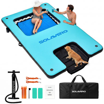 10' ×6' Inflatable Floating Water Dock, 2-4 Person Inflatable Swim Platform With Reinforced Mesh & Pet Ramp, Cup Holders, Pump, Repair Kit, Carry Bag & Mooring Ropes, For Pool, Lake, Beach & Yacht