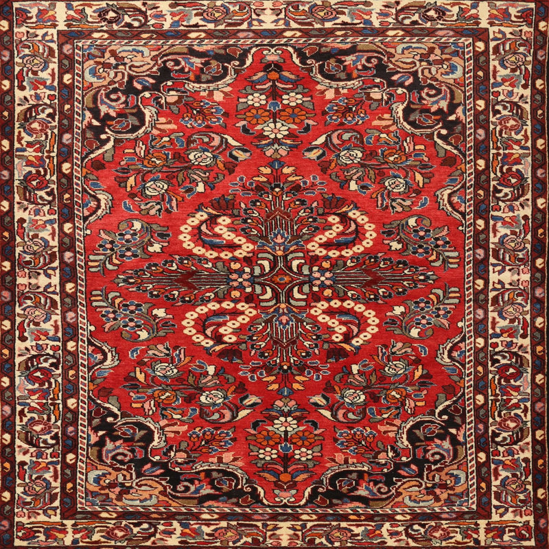 Tapis traditionnel mehroon/noir/crème, Carré 3 pi