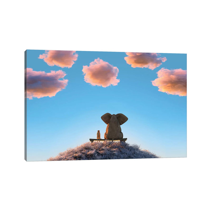 Elephant And Dog Are Sitting On A Hill II 1 Piece Wrapped Canvas Wall Art, 101.6 cm H x 66.04 cm W x 3.175 cm D